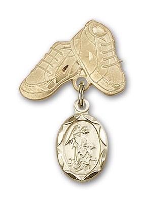 Baby Pin with Guardian Angel Charm and Baby Boots Pin - 14K Solid Gold