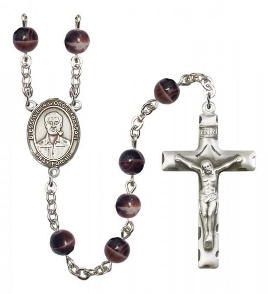Men's Blessed Pier Giorgio Frassati Silver Plated Rosary - Brown