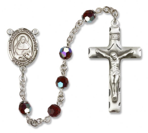 Marie Magdalen Postel Rosary Our Lady of Mercy Sterling Silver Heirloom Rosary Squared Crucifix - Garnet