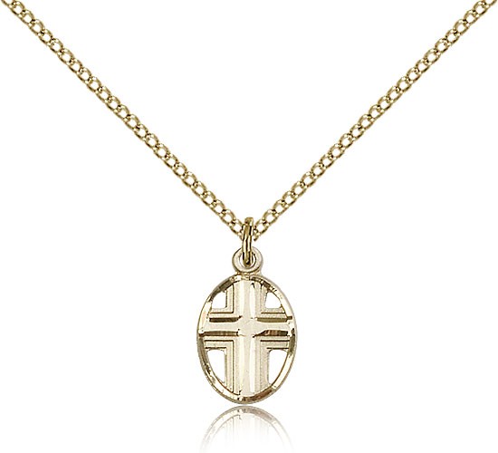 Women's Cross in Cross Oval Pendant - 14KT Gold Filled