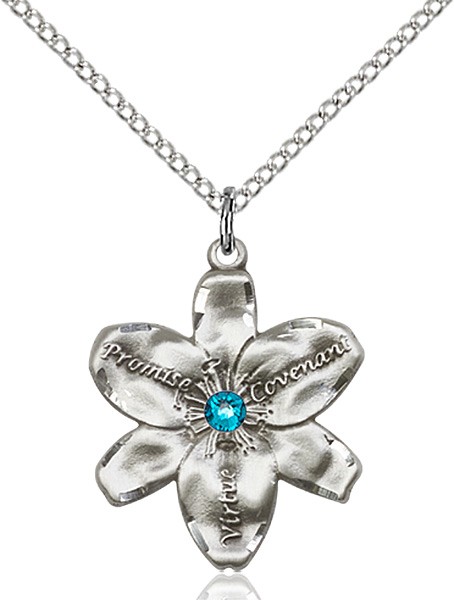 Large Five Petal Chastity Pendant with Birthstone Center - Zircon