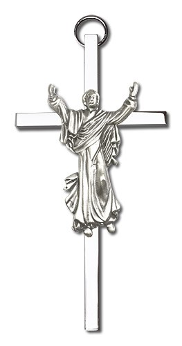 Risen Christ Wall Crucifix  4&quot; - Silver tone