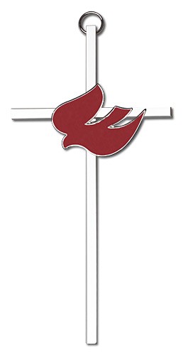 Red Enamel Holy Spirit Wall Cross 6&quot; - Two-Tone Silver