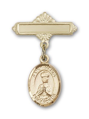 Pin Badge with St. Henry II Charm and Polished Engravable Badge Pin - Gold Tone
