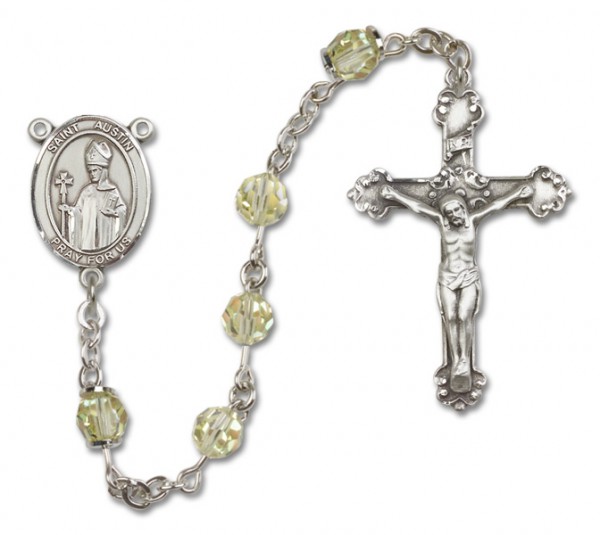 St. Austin Sterling Silver Heirloom Rosary Fancy Crucifix - Zircon
