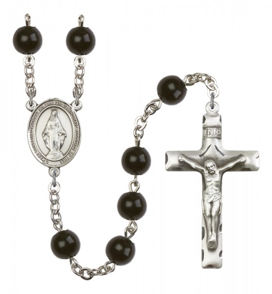 Men's Miraculous Silver Plated Rosary - Black