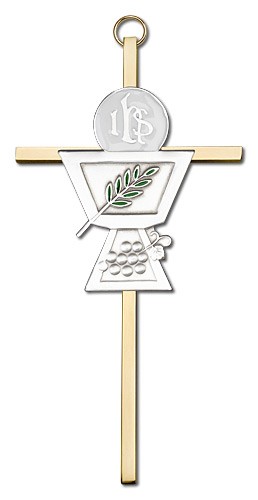 First Communion Chalice and Holy Host Wall Cross 6&quot;  - Two-Tone Gold