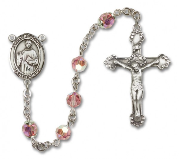St. Placidus Sterling Silver Heirloom Rosary Fancy Crucifix - Light Rose