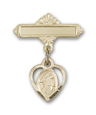 Pin Badge with Guardian Angel Charm and Polished Engravable Badge Pin - 14K Solid Gold