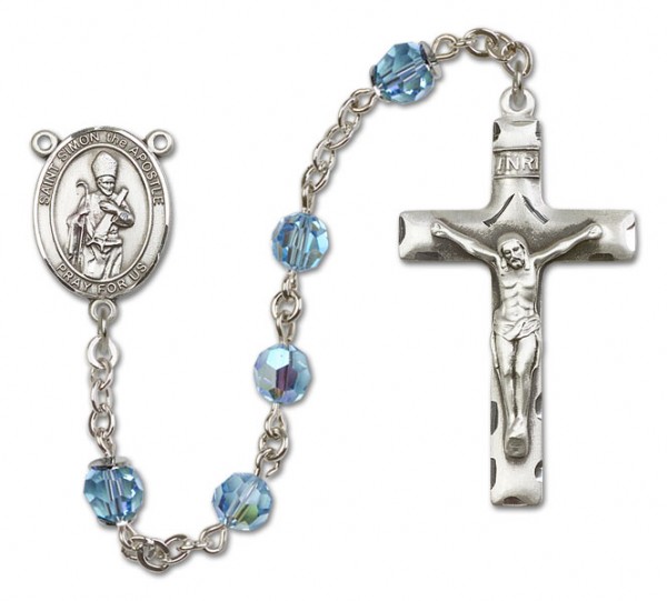 St. Simon Sterling Silver Heirloom Rosary Squared Crucifix - Aqua