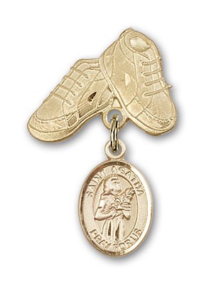 Pin Badge with St. Agatha Charm and Baby Boots Pin - Gold Tone