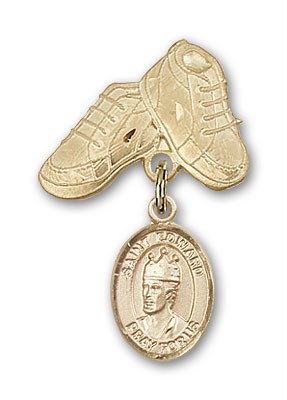 Pin Badge with St. Edward the Confessor Charm and Baby Boots Pin - Gold Tone