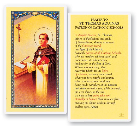Prayer To St. Thomas Aquinas Laminated Prayer Card - 25 Cards Per Pack .80 per card