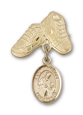Pin Badge with St. Ambrose Charm and Baby Boots Pin - 14K Solid Gold