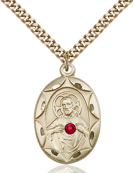 Oval Etched Scapular Pendant with Birthstone Options - 14KT Gold Filled