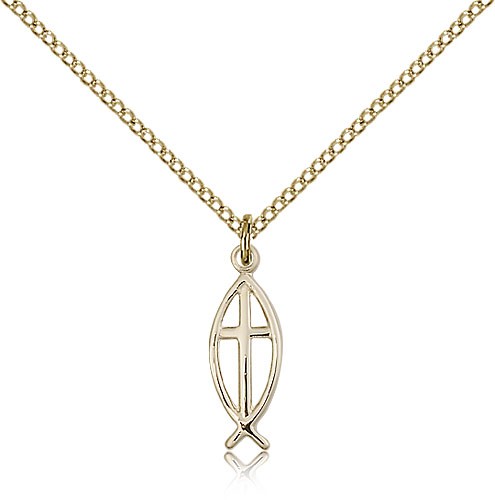 Women's Ichthus Fish with Cross Pendant - 14KT Gold Filled