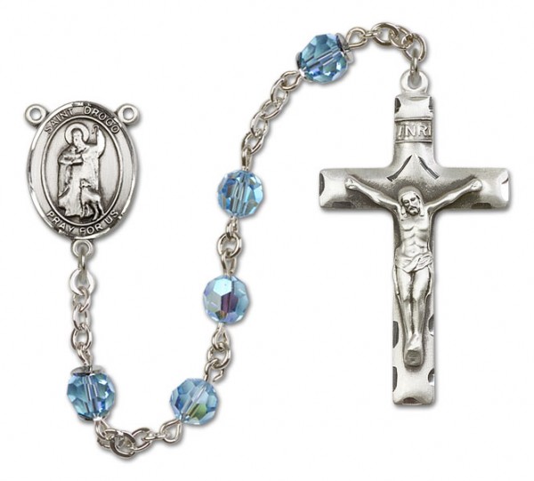 St. Drogo Sterling Silver Heirloom Rosary Squared Crucifix - Aqua