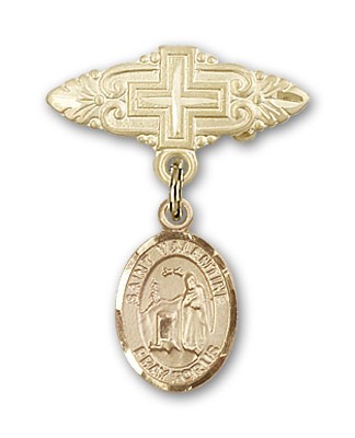 Pin Badge with St. Valentine of Rome Charm and Badge Pin with Cross - Gold Tone