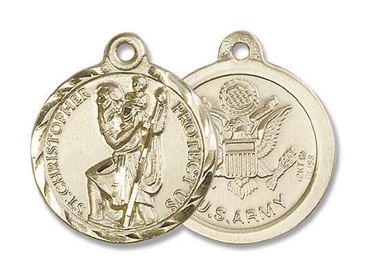 Army Saint Christopher Medal - Nickel Size - 14K Solid Gold