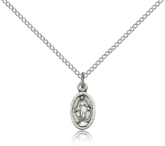 Petite Miraculous Medal Necklace - Silver | Blue