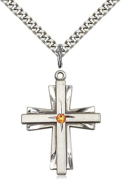 Large Women's Cross on Cross Pendant with Birthstone Options - Topaz