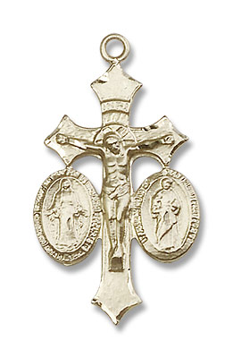 Women's Holy Family Crucifix Pendant - 14K Solid Gold