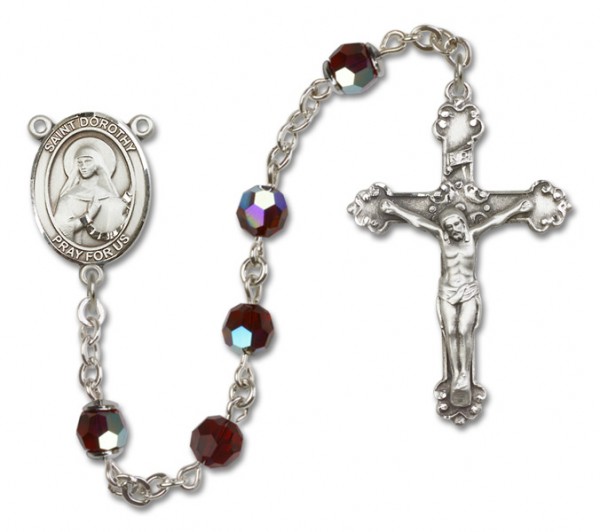 St. Dorothy Sterling Silver Heirloom Rosary Fancy Crucifix - Garnet