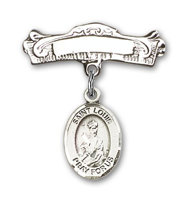 Pin Badge with St. Louis Charm and Arched Polished Engravable Badge Pin - Silver tone