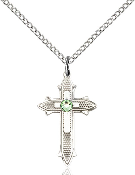 Polished and Textured Cross Pendant with Birthstone Options - Peridot