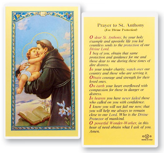 St. Anthony, Divine Protection Laminated Prayer Card - 25 Cards Per Pack .80 per card