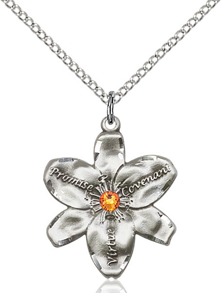 Large Five Petal Chastity Pendant with Birthstone Center - Topaz