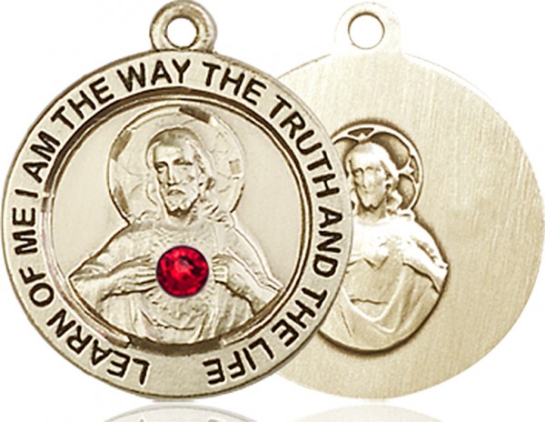Round Medium Sacred Heart Pendant with Birthstone Options - 14K Solid Gold