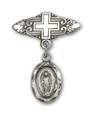 Baby Pin with Miraculous Charm and Badge Pin with Cross - Silver tone