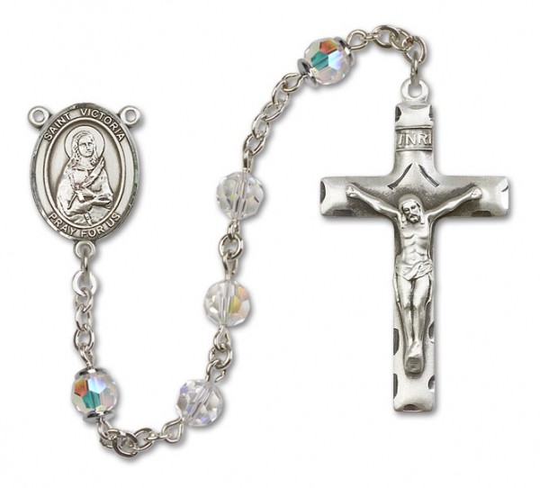 St. Victoria Sterling Silver Heirloom Rosary Squared Crucifix - Crystal