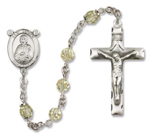 St. Gerard Sterling Silver Heirloom Rosary Squared Crucifix - Zircon