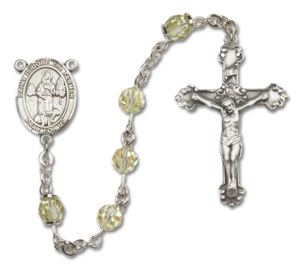 St. Isidore the Farmer Sterling Silver Heirloom Rosary Fancy Crucifix - Zircon