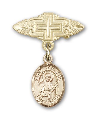 Pin Badge with St. Camillus of Lellis Charm and Badge Pin with Cross - Gold Tone