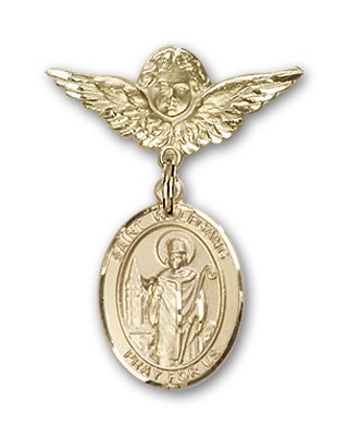 Pin Badge with St. Wolfgang Charm and Angel with Smaller Wings Badge Pin - Gold Tone
