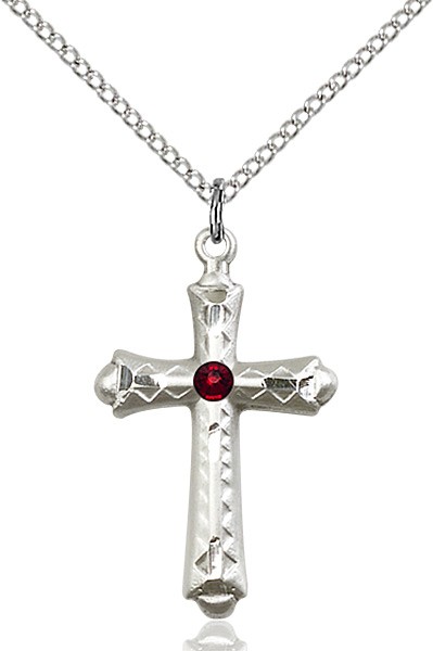 Matte Cross Pendant with Diamond Etching Birthstone Options - Garnet