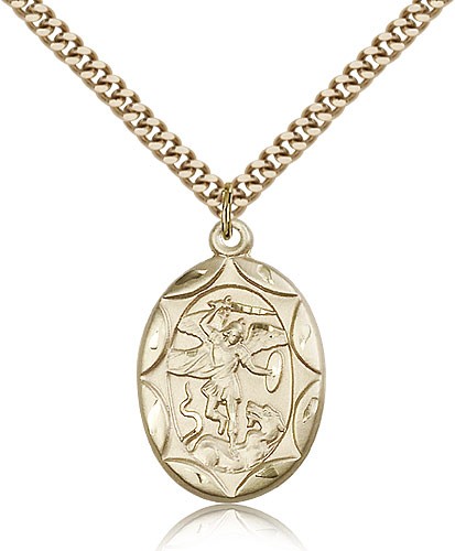 St. Michael &amp; Guardian Angel Oval Scalloped Medal - 14KT Gold Filled