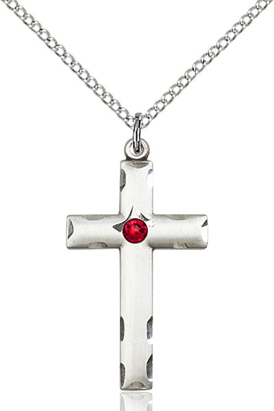 Women's Birthstone Cross Pendant - Ruby Red