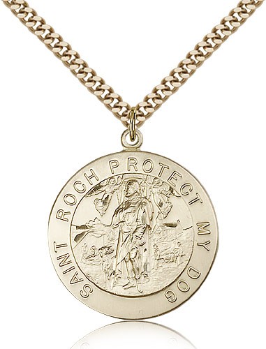 Men's Round St. Roch Medal - 14KT Gold Filled
