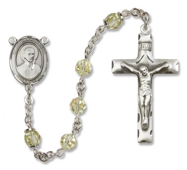 St. John Berchmans Sterling Silver Heirloom Rosary Squared Crucifix - Zircon