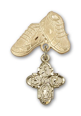 Baby Badge with 4-Way Charm and Baby Boots Pin - Gold Tone