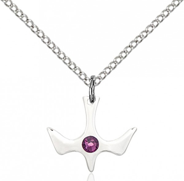 Holy Spirit Pendant with Birthstone Options - Amethyst