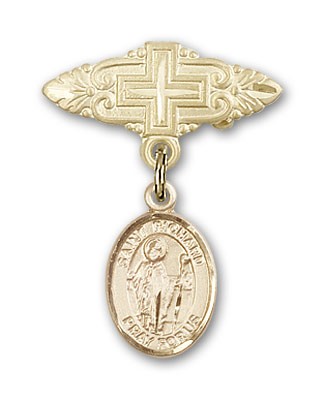 Pin Badge with St. Richard Charm and Badge Pin with Cross - Gold Tone
