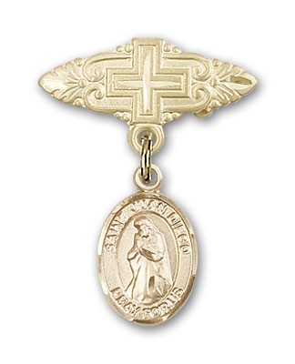 Pin Badge with St. Juan Diego Charm and Badge Pin with Cross - 14K Solid Gold