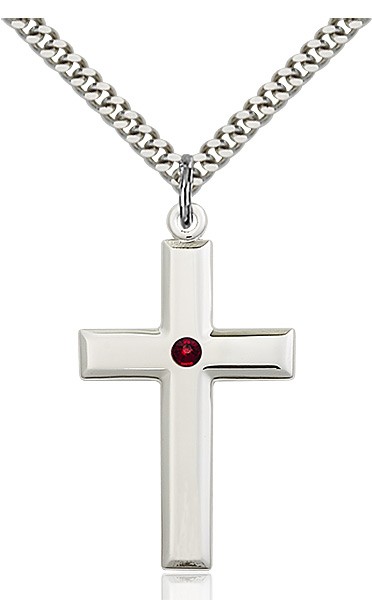Large Plain Cross Pendant with Birthstone Options - Garnet