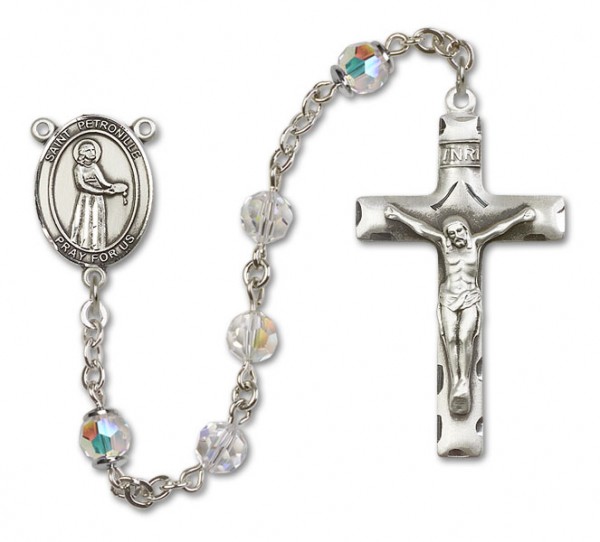 St. Petronille Sterling Silver Heirloom Rosary Squared Crucifix - Crystal