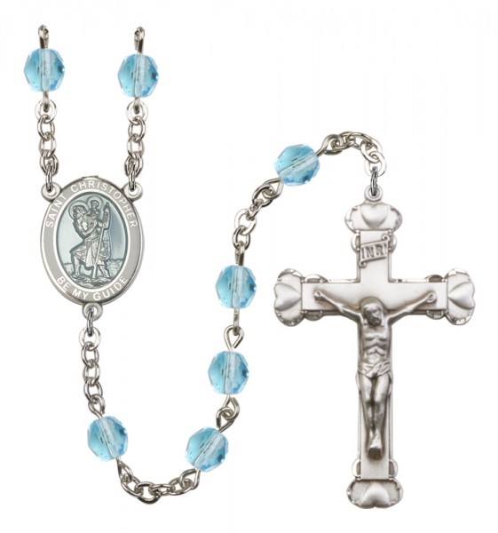 Women's St. Christopher Birthstone Rosary - Aqua